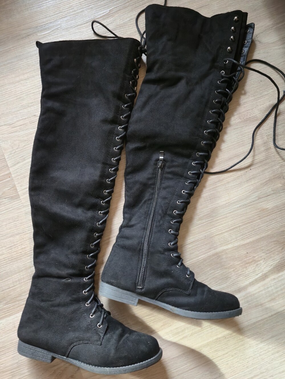 FASHION NOVA Black Lace-Up Over the Knee Boots, sz 6